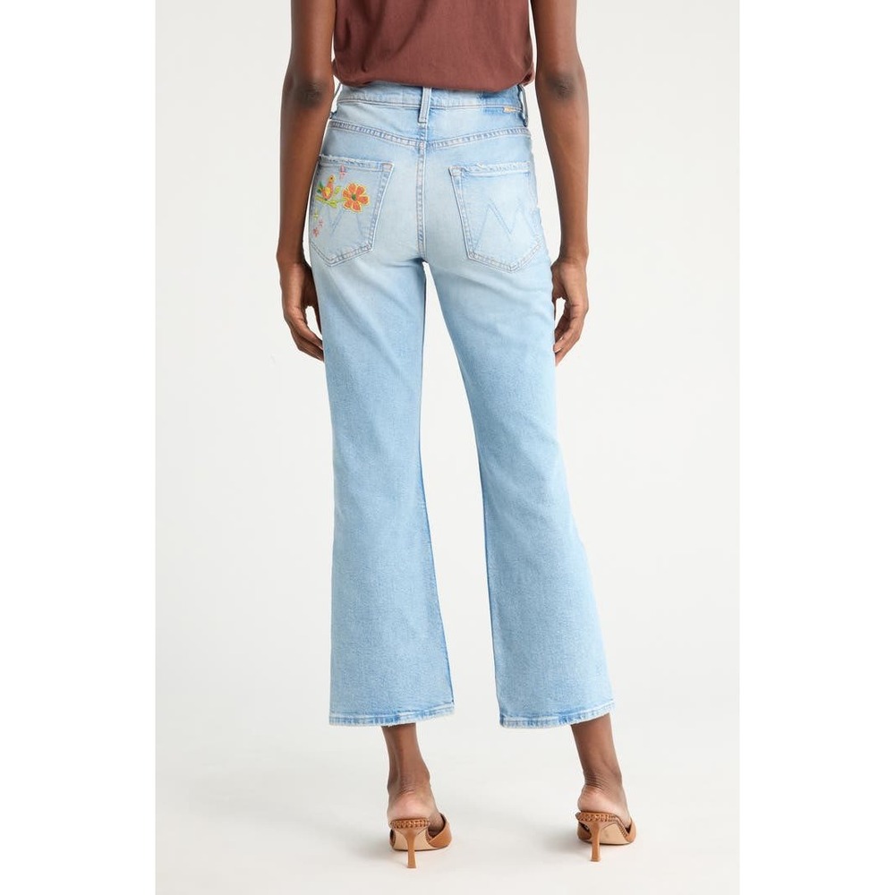 MOTHER Jeans Women Embroidered Bloom Flare Crop Light Wash Denim Size 28 - Picture 2 of 14
